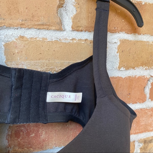 Cacique 46DDD Bra Black Cotton Plunge Underwire Bra - Picture 4 of 9